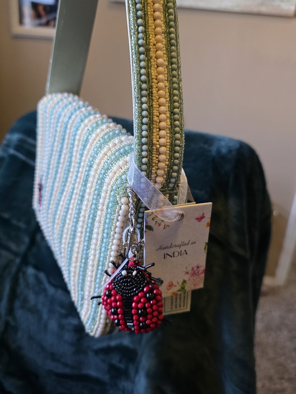 Beaded Ladybug Bag in Red and Cream - Picture 6 of 7